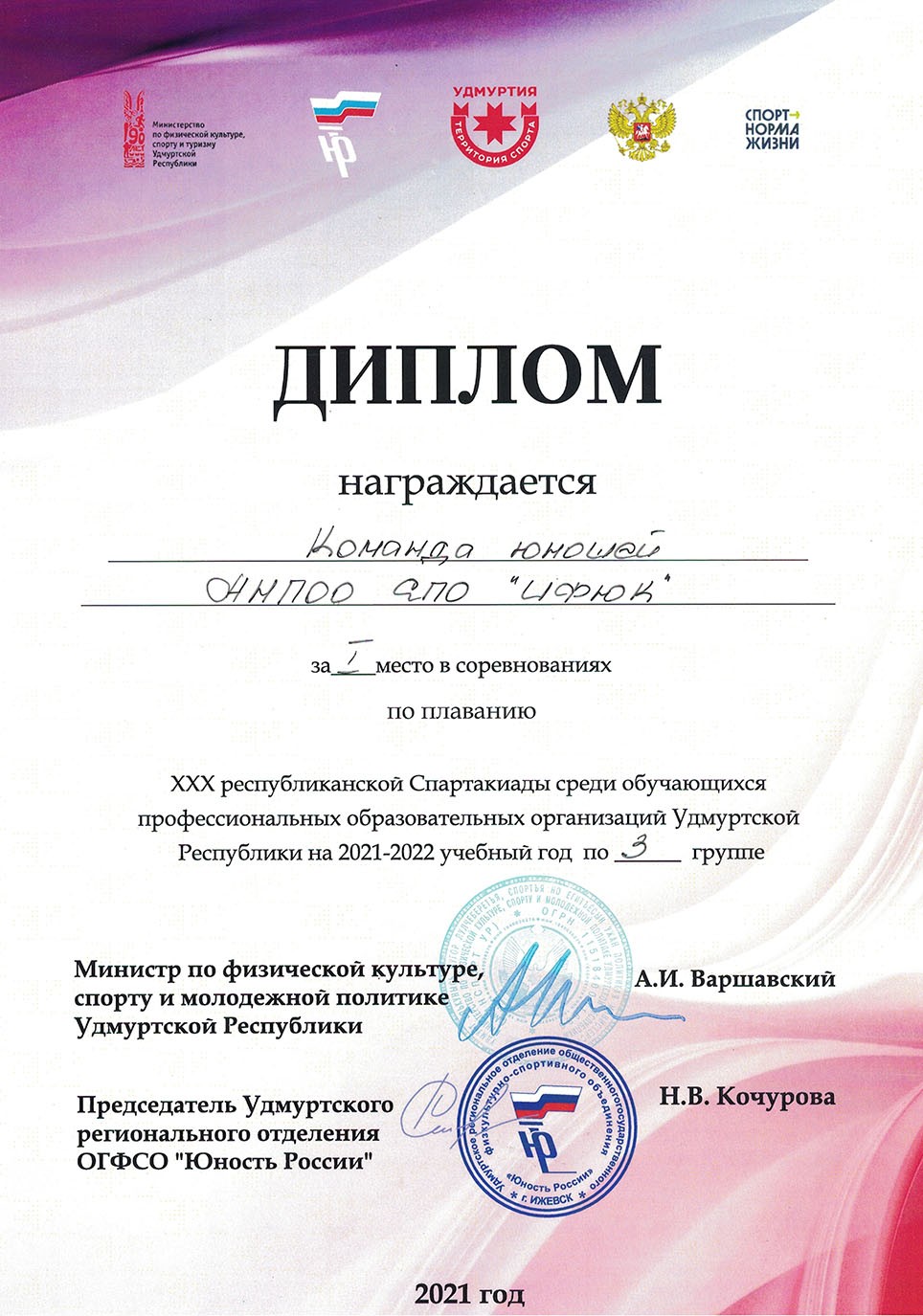 Каманда юношей